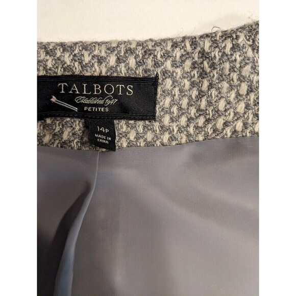 Talbots Wool Blend Gray Tweed Side Pocket Collarless Jacket Blazer Sz 14P N27 - Picture 4 of 7